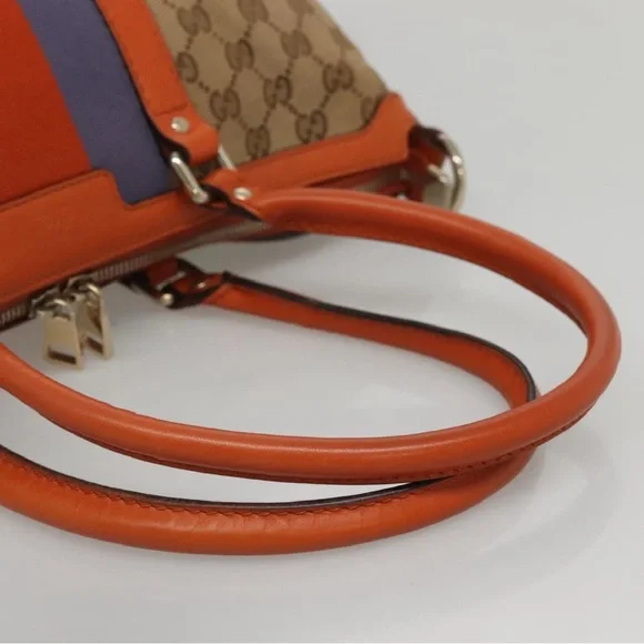 SOLD 🛑 GUCCI GG Canvas Sherry Line Hand Bag 2way Blue Beige Orange - Picture 5 of 17